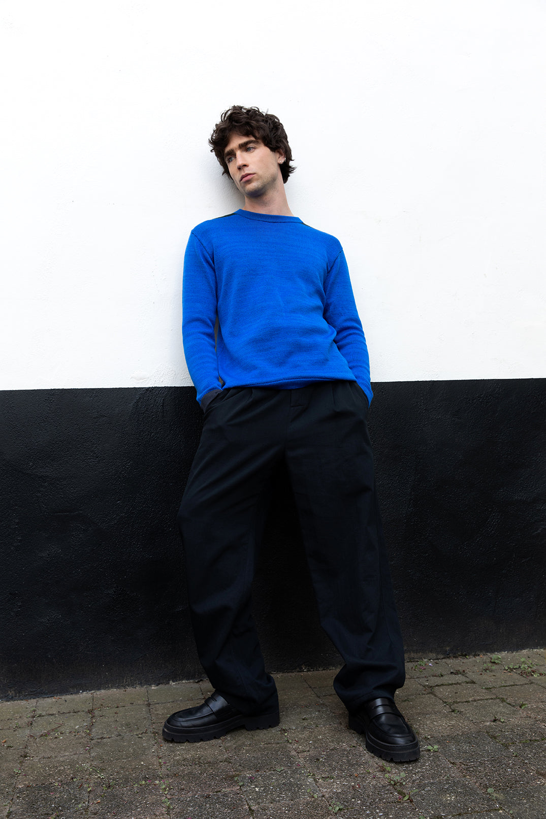 ENO trui blauwe katoen en merino wol