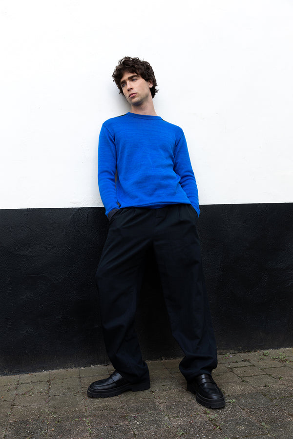 ENO trui blauwe katoen en merino wol