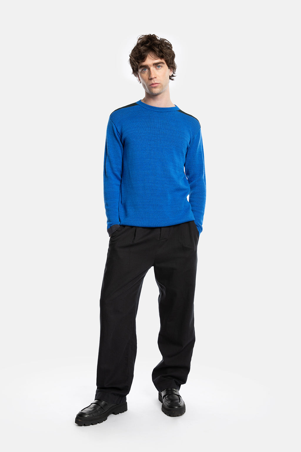ENO trui blauwe katoen en merino wol