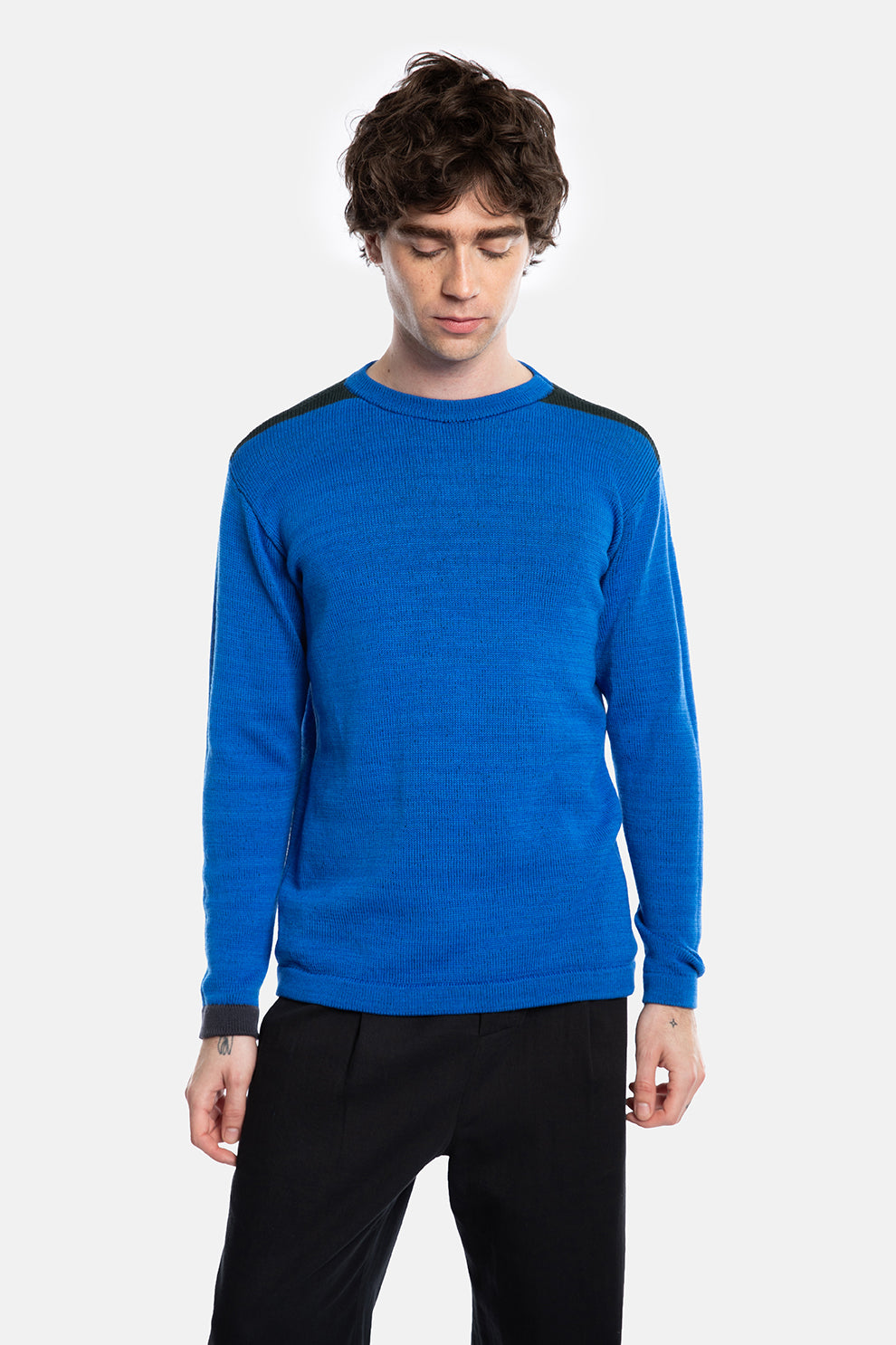 ENO trui blauwe katoen en merino wol