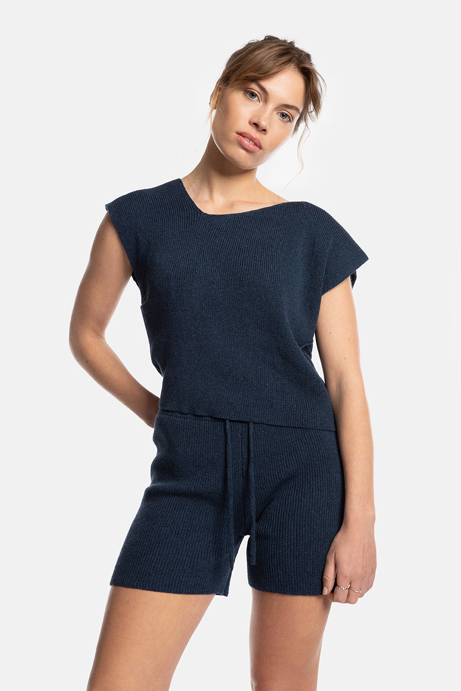 JILL top blauwe katoen